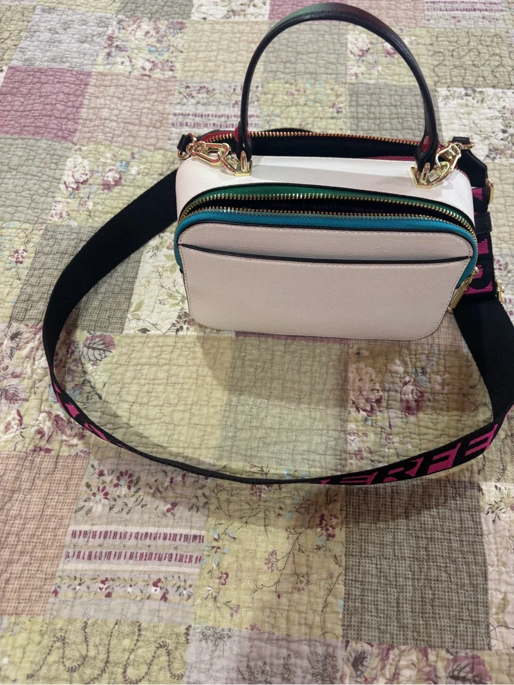 White Multicolor Studded Crossbody Bag with Top Handle
